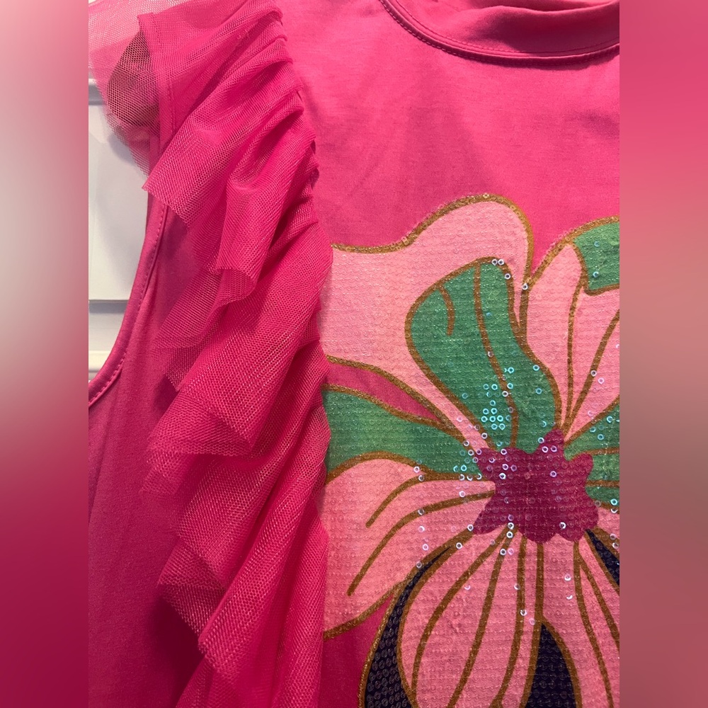 Pink Chiffon Ruffle Tunic with Floral Design - Picture 5 of 5